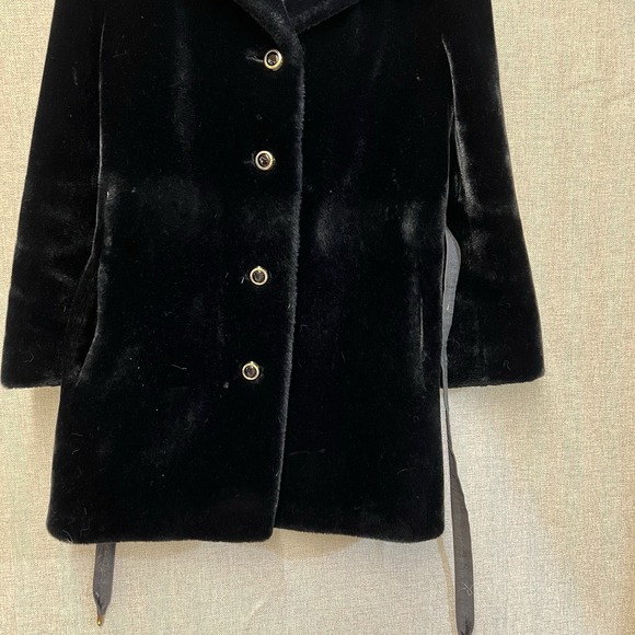 Borgazia Career Originals Vintage Faux Fur Coat Womens 10 Black Belted READ - Picture 3 of 16